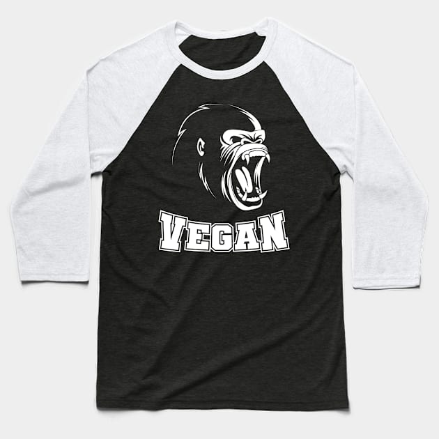 Vegan Gorilla Gift Baseball T-Shirt by Delightful Designs